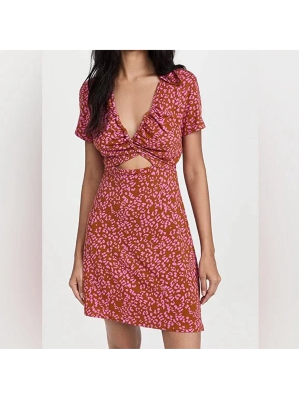 Free People Marsaille Cut Out Rust Combo Printed Pink Mini Dress Size XS